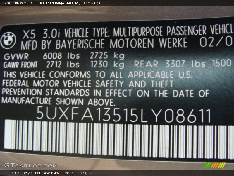 Kalahari Beige Metallic / Sand Beige 2005 BMW X5 3.0i