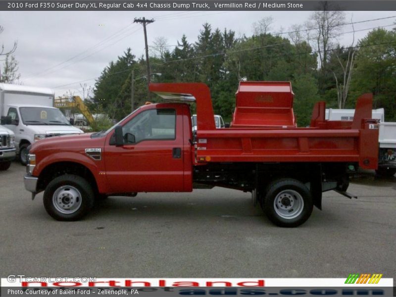 Vermillion Red / Medium Stone 2010 Ford F350 Super Duty XL Regular Cab 4x4 Chassis Dump Truck
