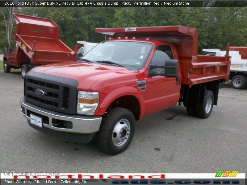 Vermillion Red / Medium Stone 2010 Ford F350 Super Duty XL Regular Cab 4x4 Chassis Dump Truck