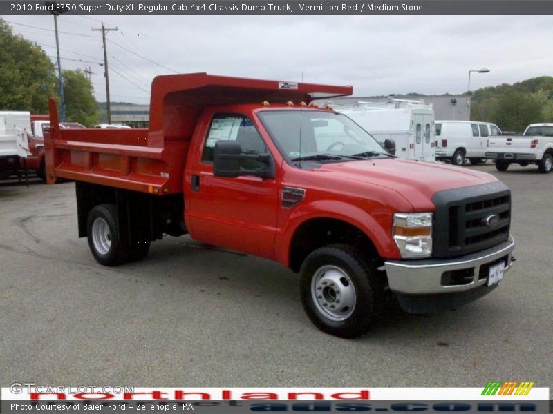 Vermillion Red / Medium Stone 2010 Ford F350 Super Duty XL Regular Cab 4x4 Chassis Dump Truck