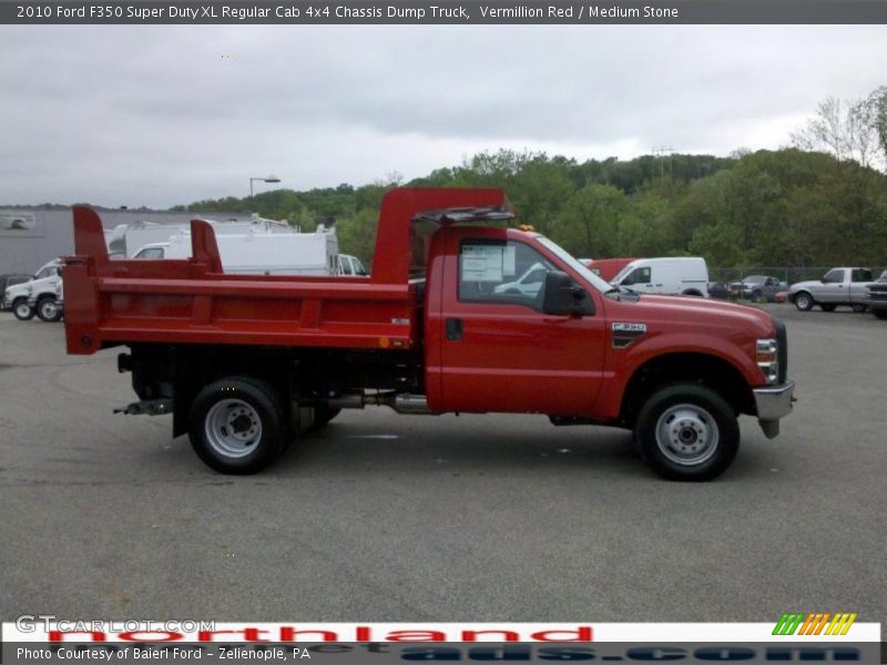 Vermillion Red / Medium Stone 2010 Ford F350 Super Duty XL Regular Cab 4x4 Chassis Dump Truck