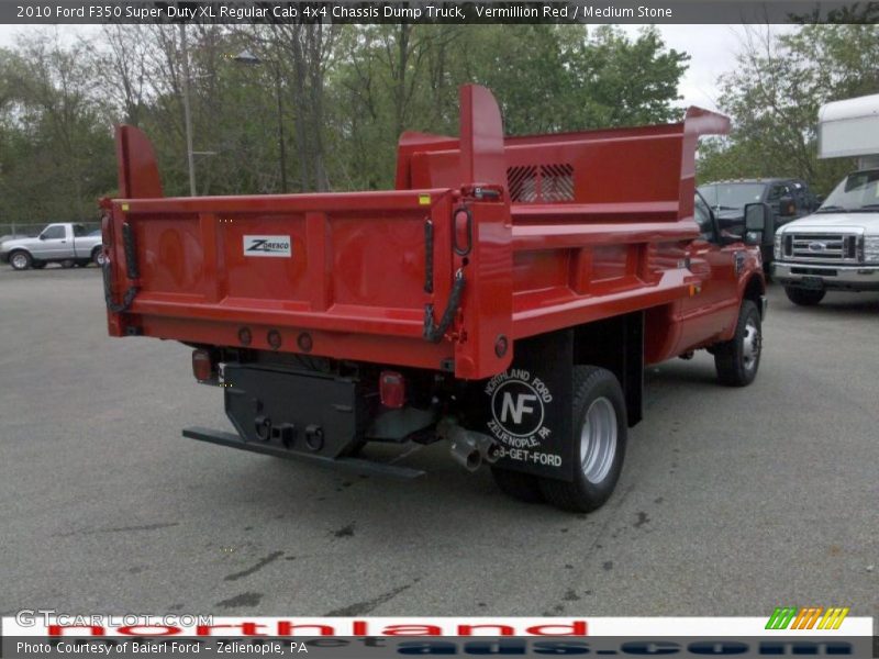 Vermillion Red / Medium Stone 2010 Ford F350 Super Duty XL Regular Cab 4x4 Chassis Dump Truck