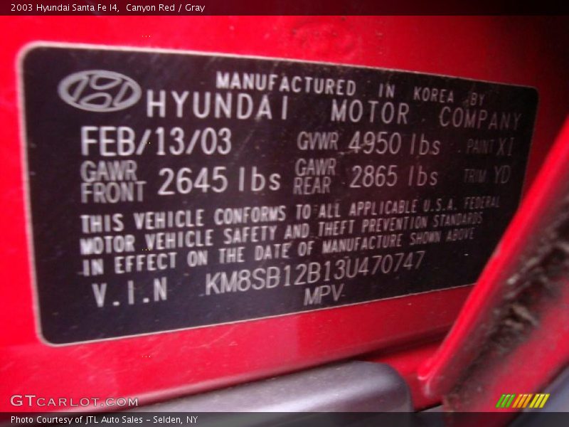 Canyon Red / Gray 2003 Hyundai Santa Fe I4