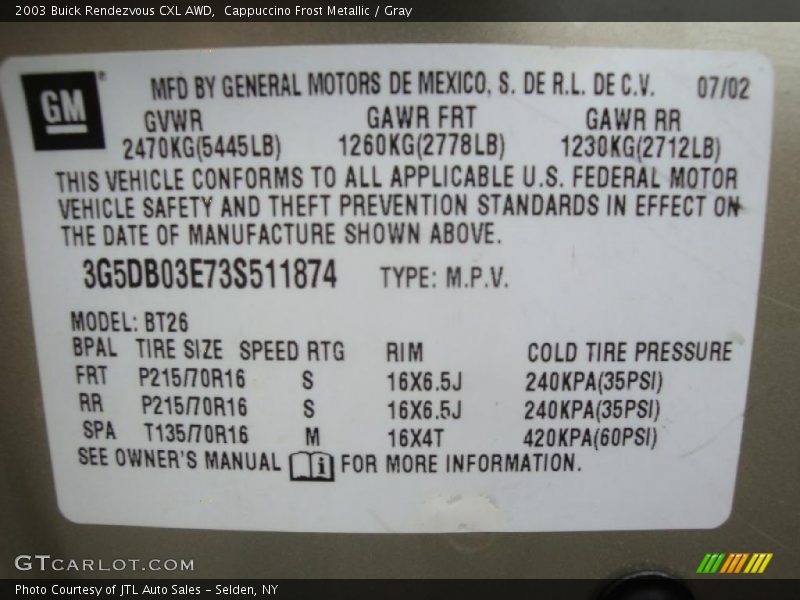 Cappuccino Frost Metallic / Gray 2003 Buick Rendezvous CXL AWD