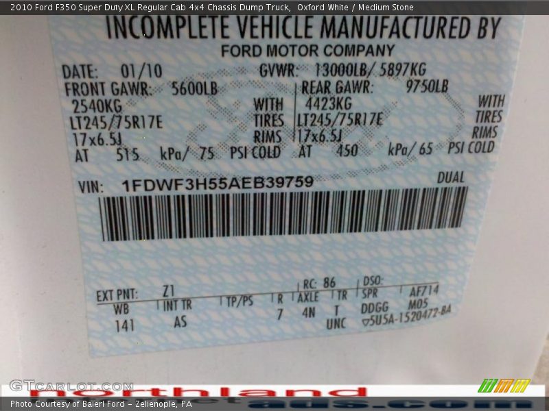 Oxford White / Medium Stone 2010 Ford F350 Super Duty XL Regular Cab 4x4 Chassis Dump Truck