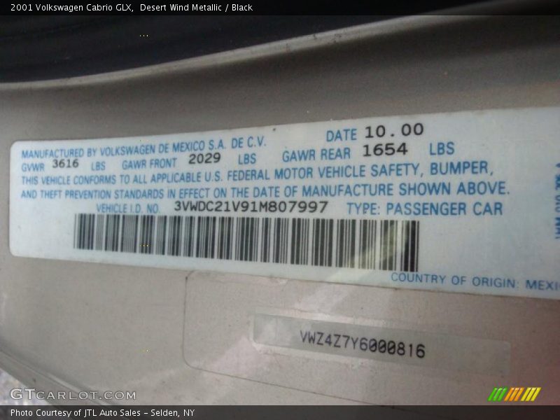 Desert Wind Metallic / Black 2001 Volkswagen Cabrio GLX