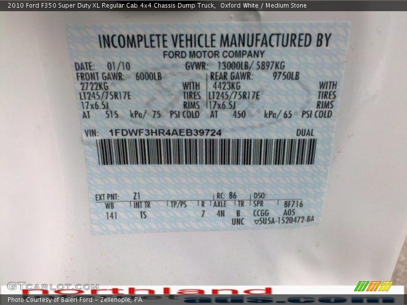 Oxford White / Medium Stone 2010 Ford F350 Super Duty XL Regular Cab 4x4 Chassis Dump Truck