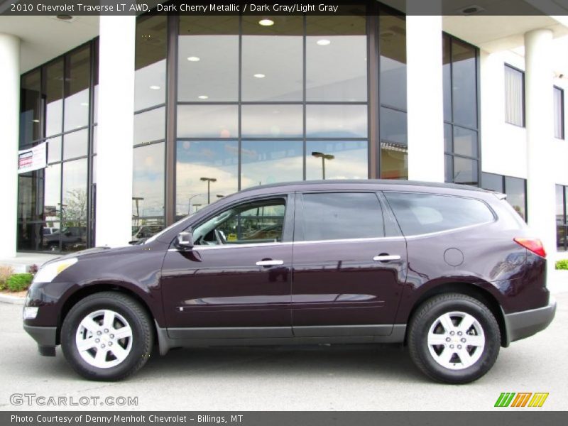 Dark Cherry Metallic / Dark Gray/Light Gray 2010 Chevrolet Traverse LT AWD