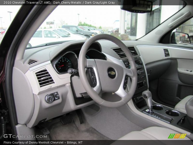 Dark Cherry Metallic / Dark Gray/Light Gray 2010 Chevrolet Traverse LT AWD