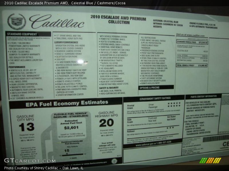  2010 Escalade Premium AWD Window Sticker