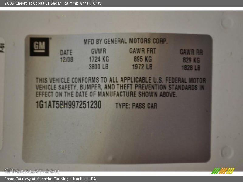 Summit White / Gray 2009 Chevrolet Cobalt LT Sedan