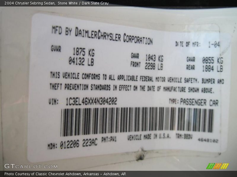 Stone White / Dark Slate Gray 2004 Chrysler Sebring Sedan