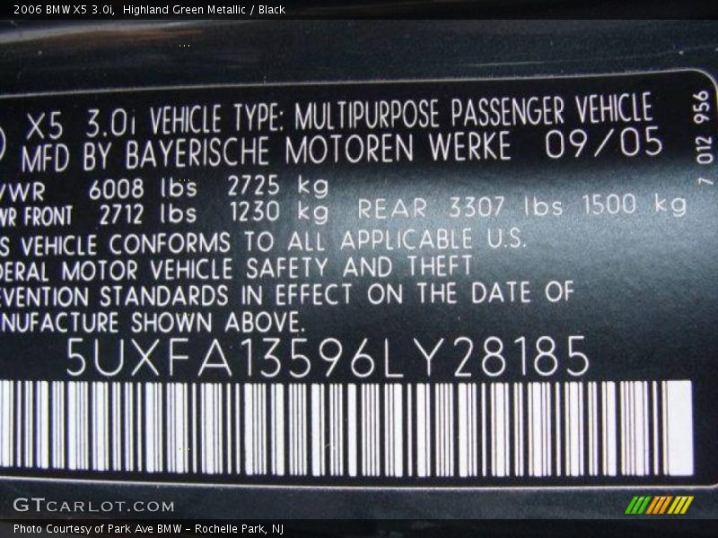 Highland Green Metallic / Black 2006 BMW X5 3.0i