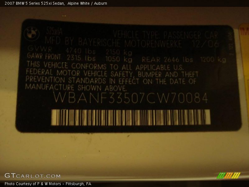 Alpine White / Auburn 2007 BMW 5 Series 525xi Sedan