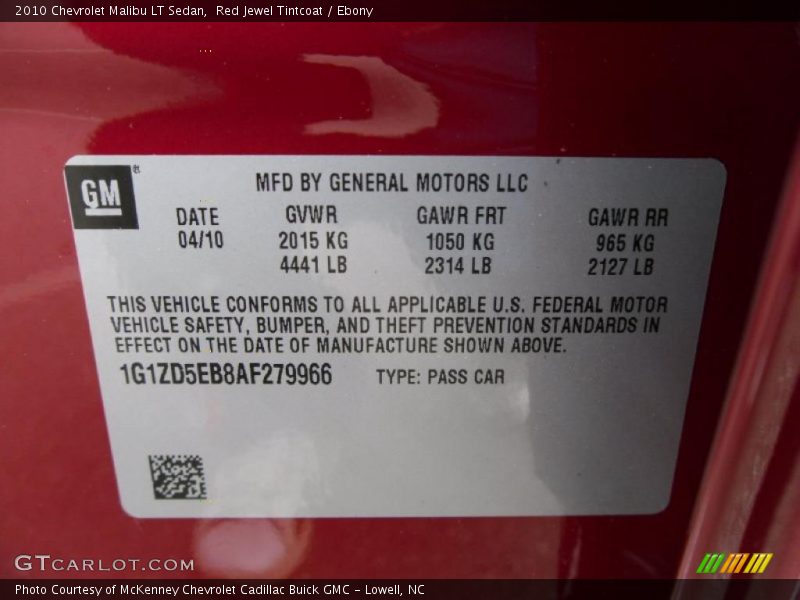Red Jewel Tintcoat / Ebony 2010 Chevrolet Malibu LT Sedan