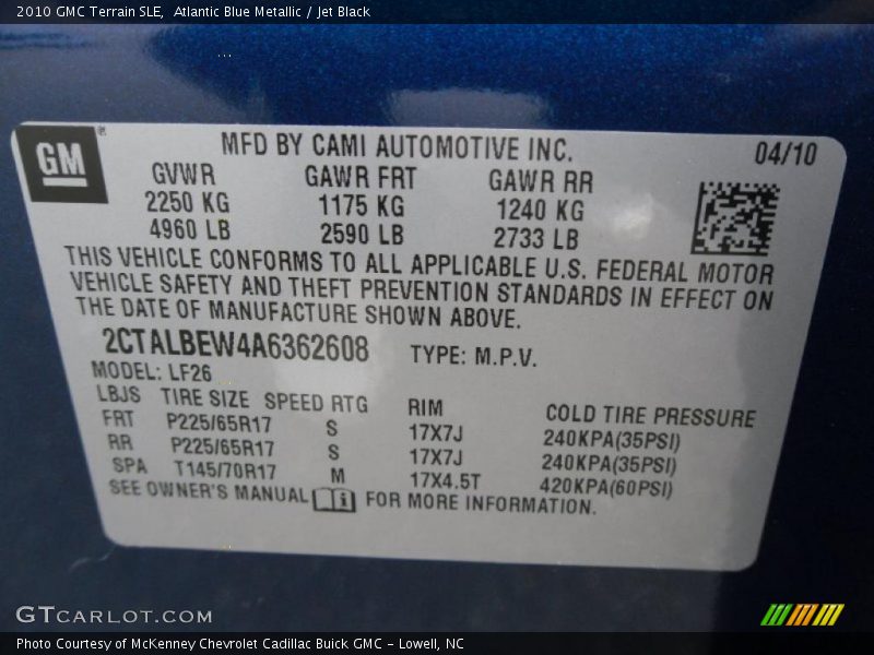 Atlantic Blue Metallic / Jet Black 2010 GMC Terrain SLE