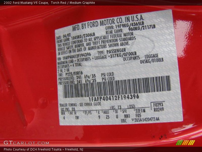 Torch Red / Medium Graphite 2002 Ford Mustang V6 Coupe