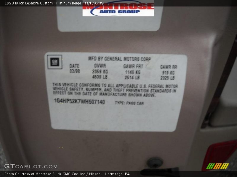 Platinum Beige Pearl / Gray 1998 Buick LeSabre Custom