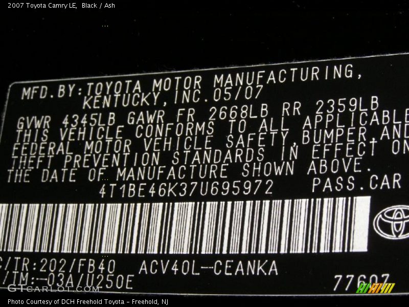 Black / Ash 2007 Toyota Camry LE