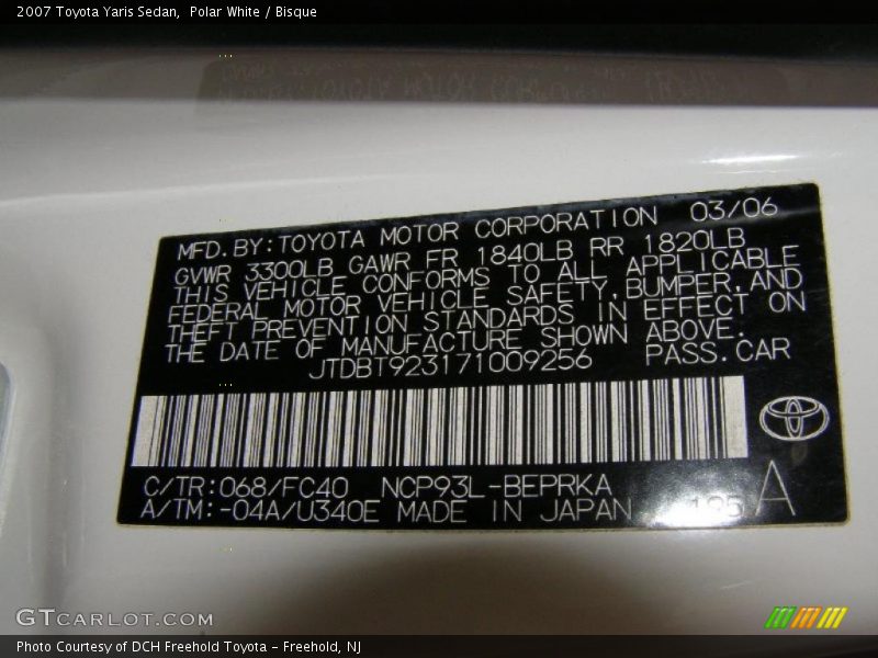 Polar White / Bisque 2007 Toyota Yaris Sedan