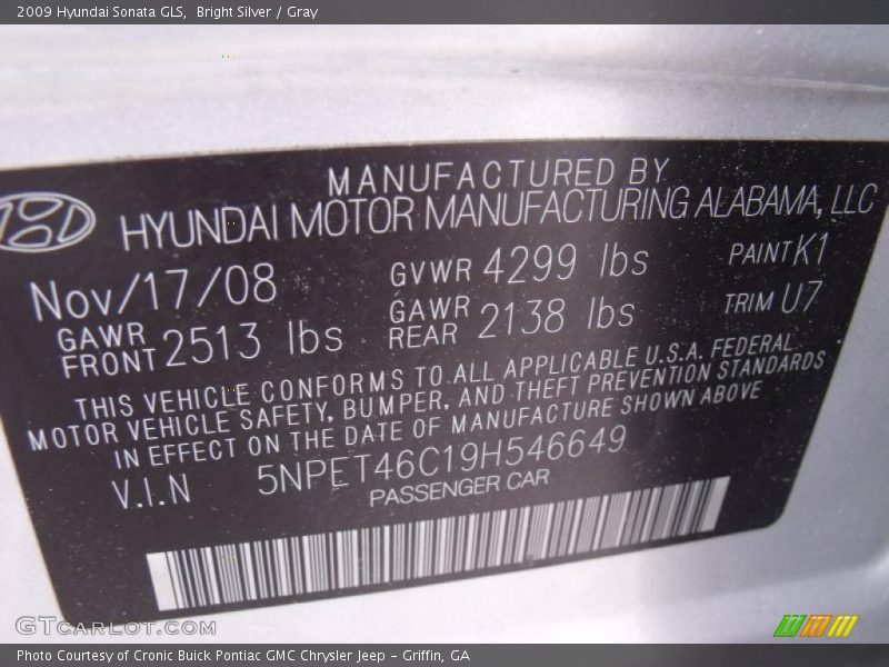 Bright Silver / Gray 2009 Hyundai Sonata GLS