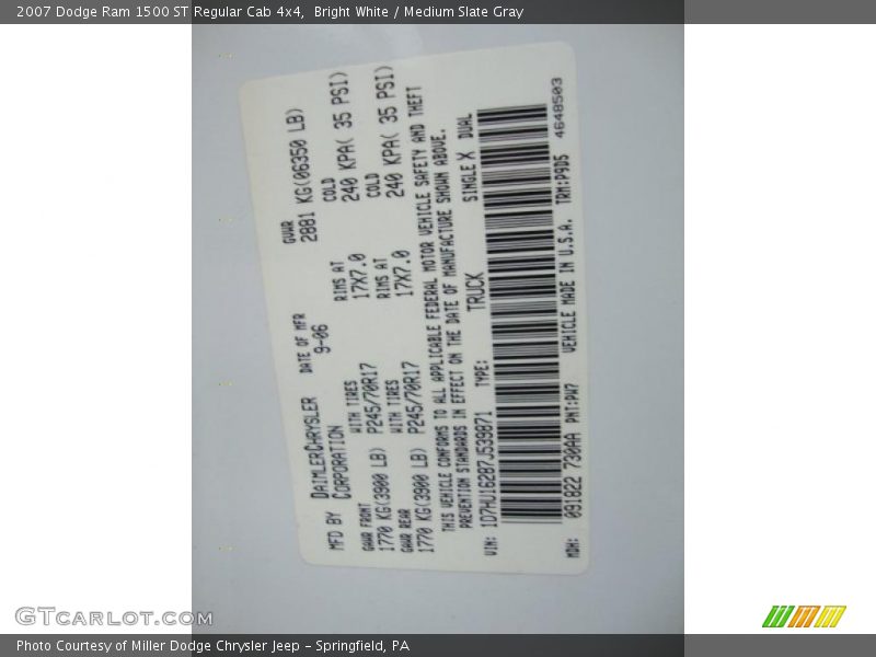 Bright White / Medium Slate Gray 2007 Dodge Ram 1500 ST Regular Cab 4x4