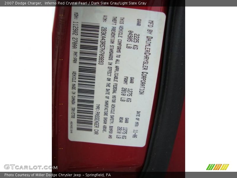 Inferno Red Crystal Pearl / Dark Slate Gray/Light Slate Gray 2007 Dodge Charger