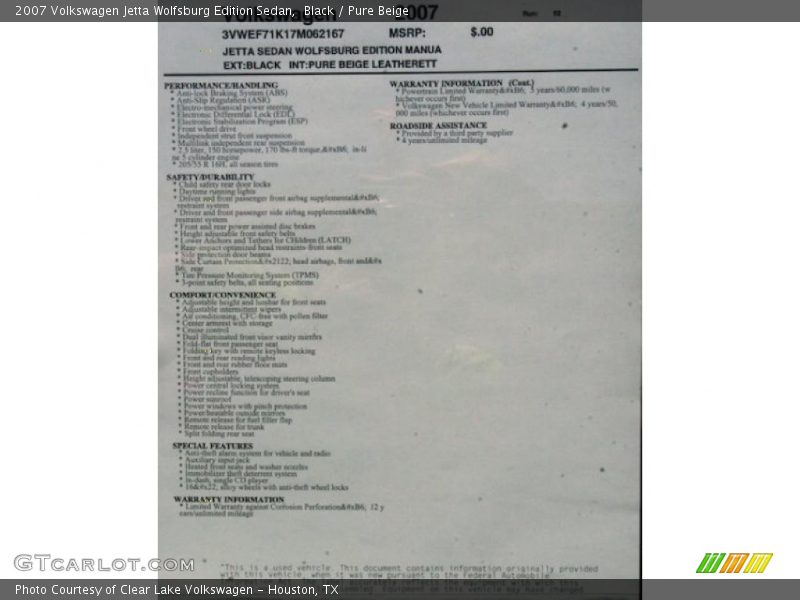 Black / Pure Beige 2007 Volkswagen Jetta Wolfsburg Edition Sedan