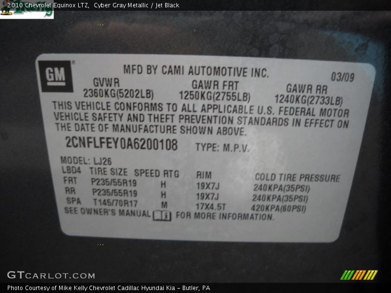 Cyber Gray Metallic / Jet Black 2010 Chevrolet Equinox LTZ