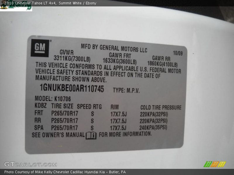 Summit White / Ebony 2010 Chevrolet Tahoe LT 4x4