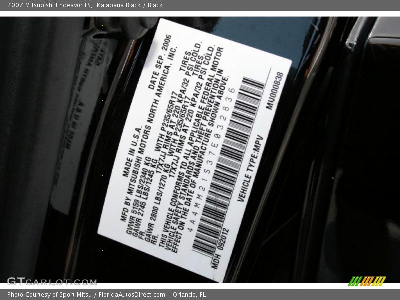 Kalapana Black / Black 2007 Mitsubishi Endeavor LS