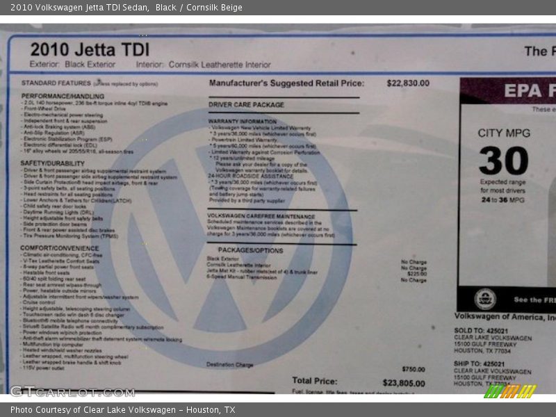 Black / Cornsilk Beige 2010 Volkswagen Jetta TDI Sedan