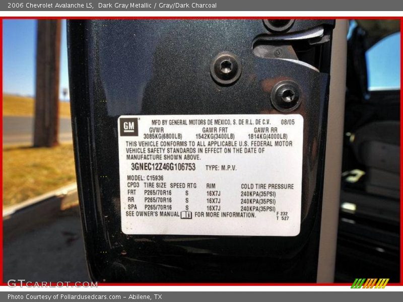 Dark Gray Metallic / Gray/Dark Charcoal 2006 Chevrolet Avalanche LS