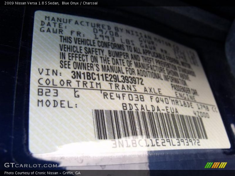 Blue Onyx / Charcoal 2009 Nissan Versa 1.8 S Sedan