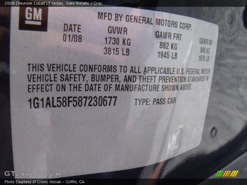 Slate Metallic / Gray 2008 Chevrolet Cobalt LT Sedan