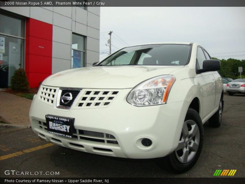 Phantom White Pearl / Gray 2008 Nissan Rogue S AWD