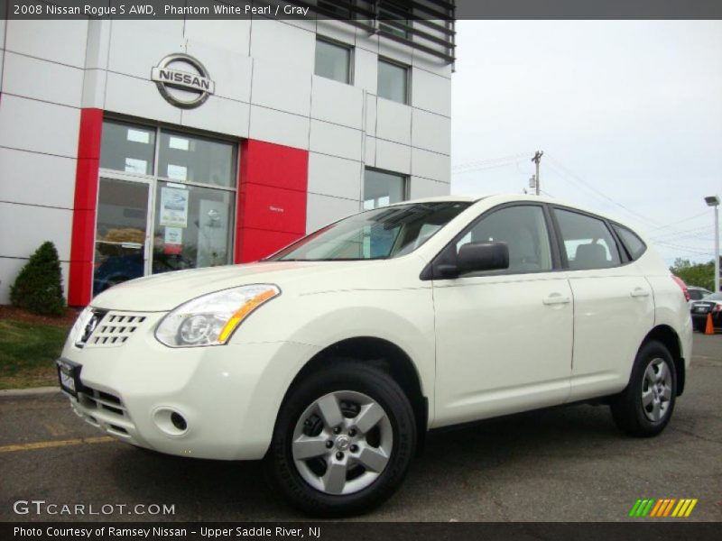 Phantom White Pearl / Gray 2008 Nissan Rogue S AWD