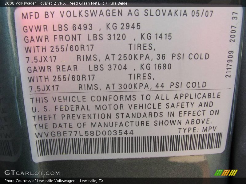 Reed Green Metallic / Pure Beige 2008 Volkswagen Touareg 2 VR6