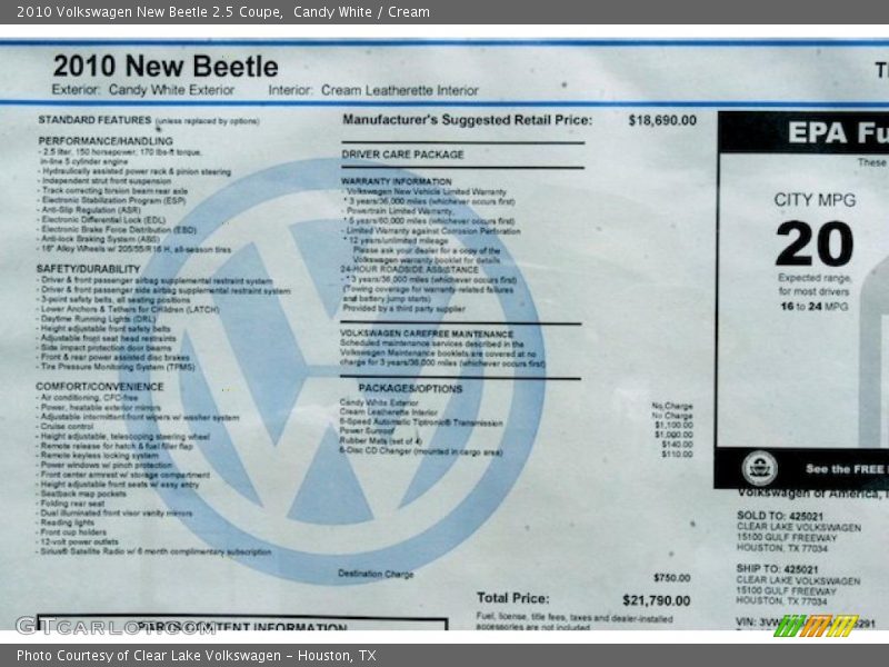 Candy White / Cream 2010 Volkswagen New Beetle 2.5 Coupe