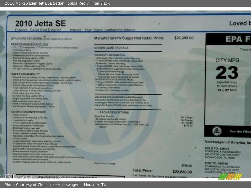 Salsa Red / Titan Black 2010 Volkswagen Jetta SE Sedan