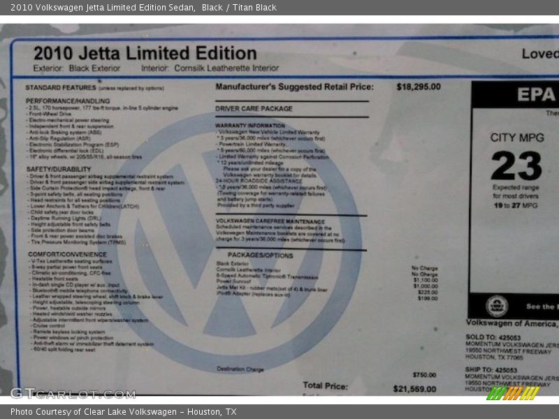Black / Titan Black 2010 Volkswagen Jetta Limited Edition Sedan
