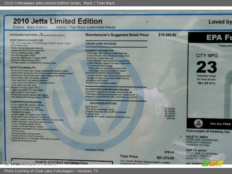 Black / Titan Black 2010 Volkswagen Jetta Limited Edition Sedan