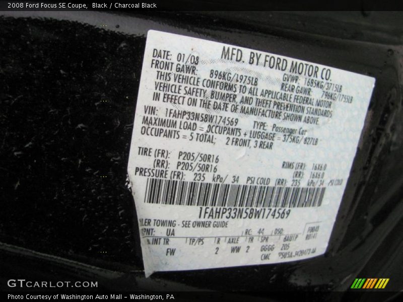 Black / Charcoal Black 2008 Ford Focus SE Coupe