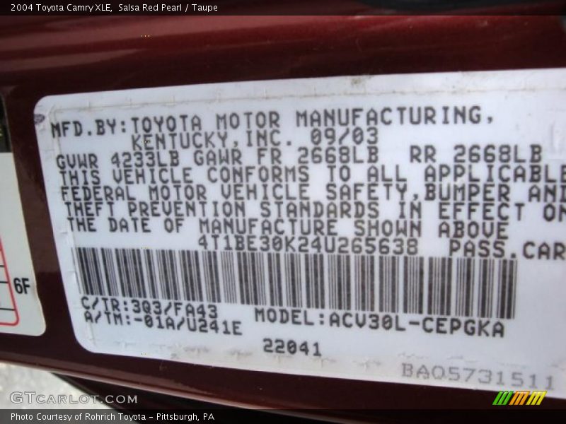 Salsa Red Pearl / Taupe 2004 Toyota Camry XLE