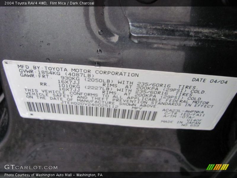 Flint Mica / Dark Charcoal 2004 Toyota RAV4 4WD
