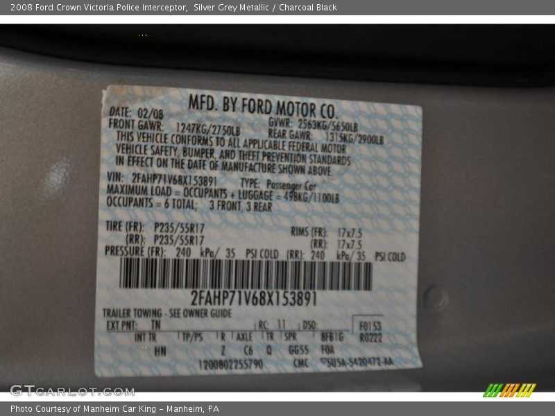 Silver Grey Metallic / Charcoal Black 2008 Ford Crown Victoria Police Interceptor