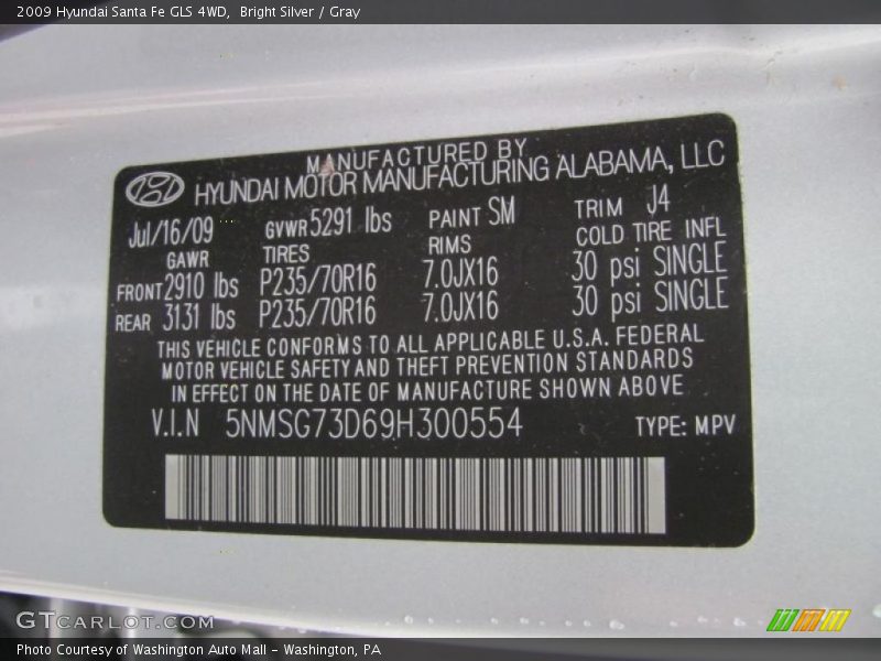 Bright Silver / Gray 2009 Hyundai Santa Fe GLS 4WD
