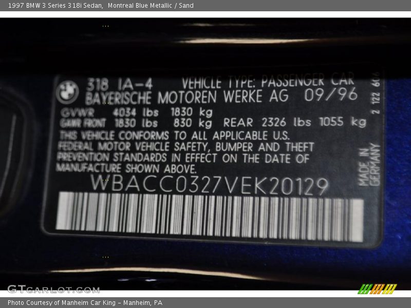 Montreal Blue Metallic / Sand 1997 BMW 3 Series 318i Sedan