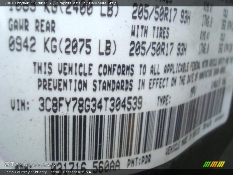 Graphite Metallic / Dark Slate Gray 2004 Chrysler PT Cruiser GT