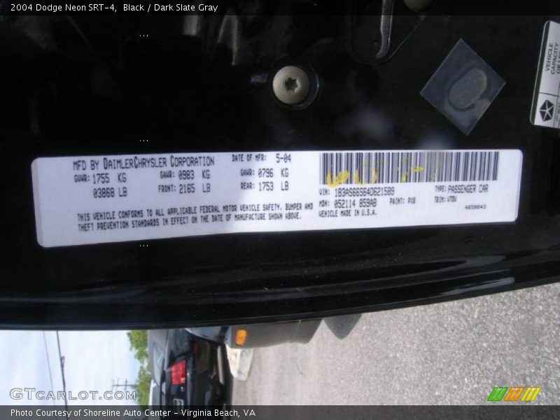 Black / Dark Slate Gray 2004 Dodge Neon SRT-4